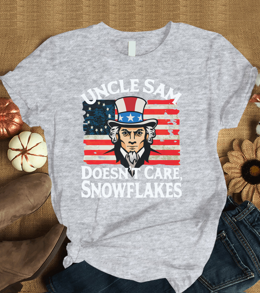 Uncle Sam Doesn't Care Snowflakes American Flag T-Shirt