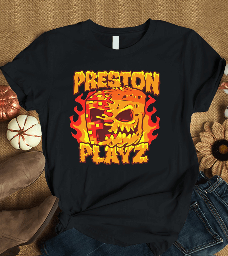 Preston Playz Flaming Pixel Mask Blaze T-Shirt