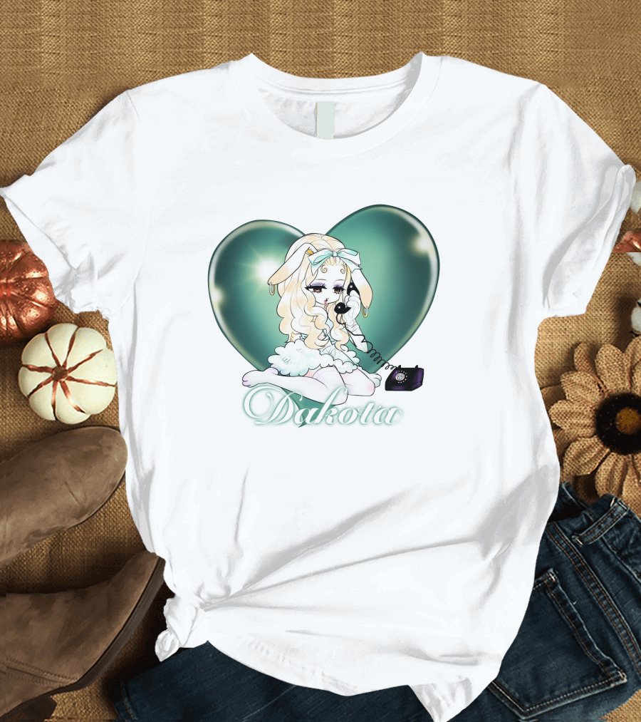 Dakota Cute Bunny Girl with Heart and Vintage Phone T-Shirt
