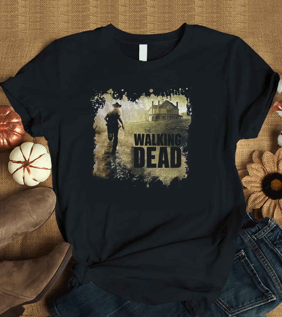 Steven Cotterill The Walking Dead Iconic Scene With Farmhouse and Sheriff T-Shirt