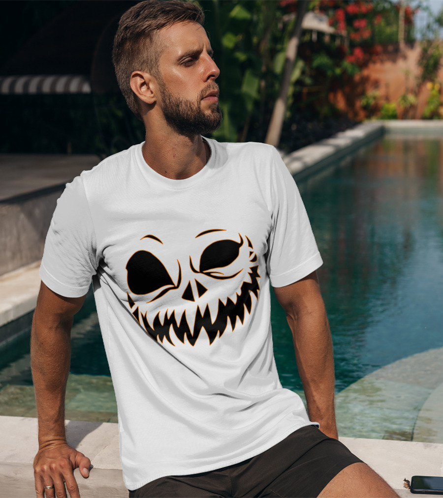 Halloween Scary Evil Pumpkin Head With Funny Pumpkin Face T-Shirt