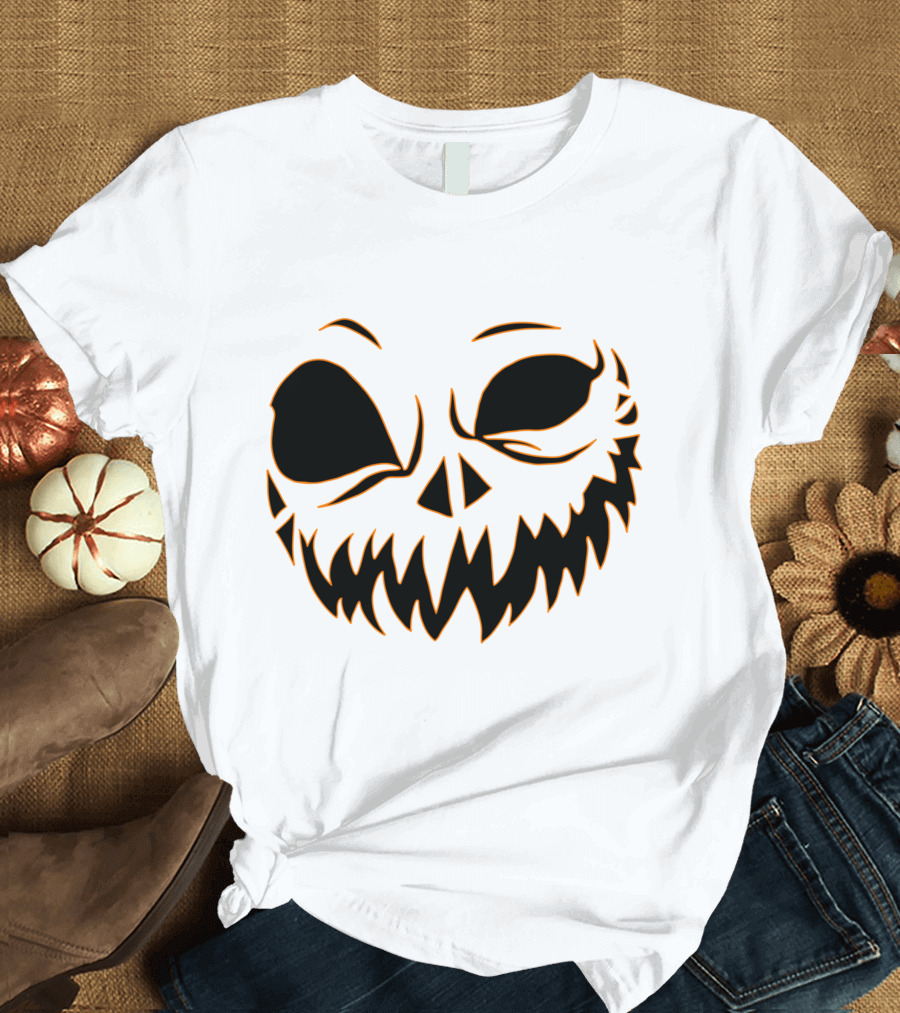 Halloween Scary Evil Pumpkin Head with Funny Pumpkin Face T-Shirt