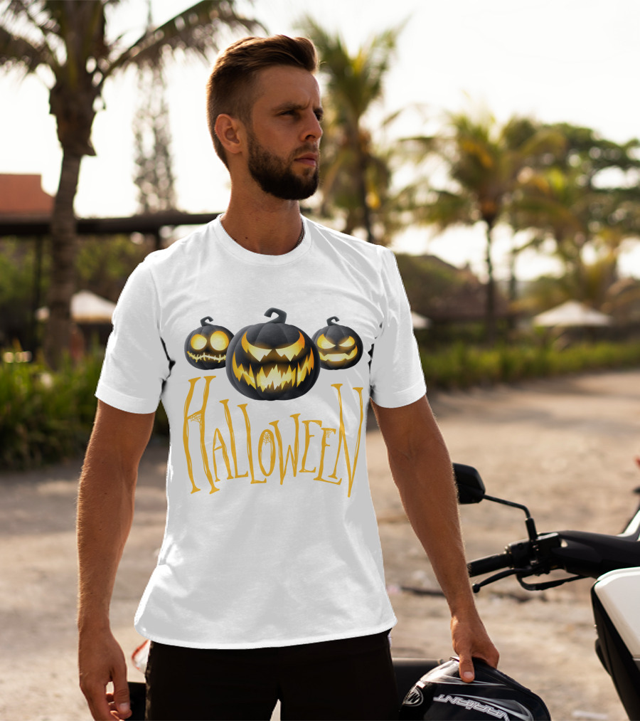 Halloween Scary Pumpkin Head Glowing Faces T-Shirt