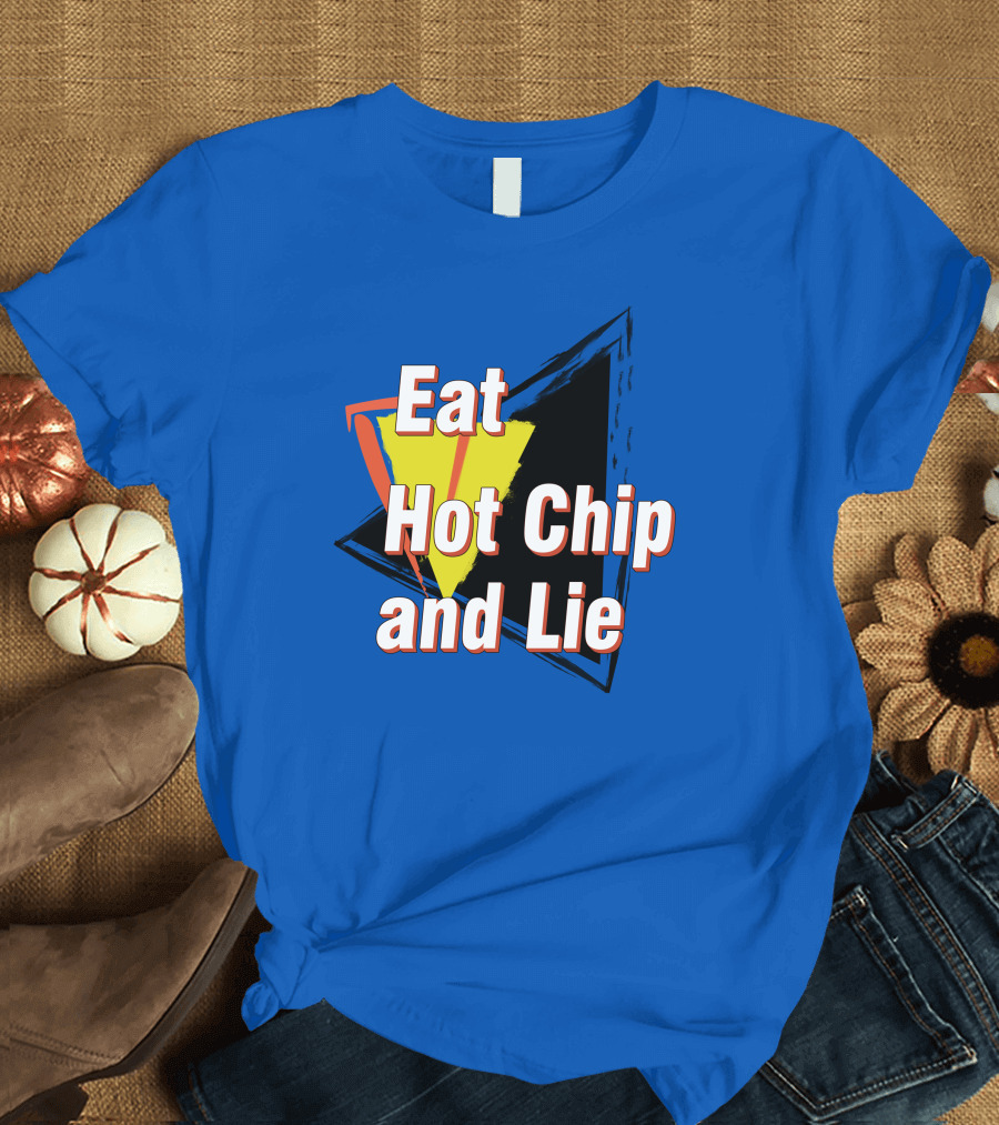 Eat Hot Chip and Lie Retro Style Text with Abstract Geometric Background T-Shirt