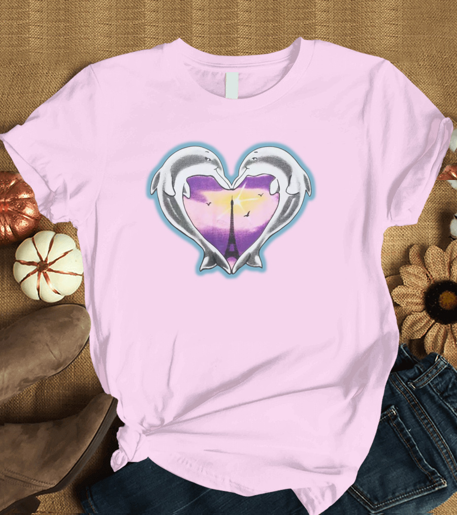 Stray Kids Dolphins Heart Eiffel Tower Sunset T-Shirt