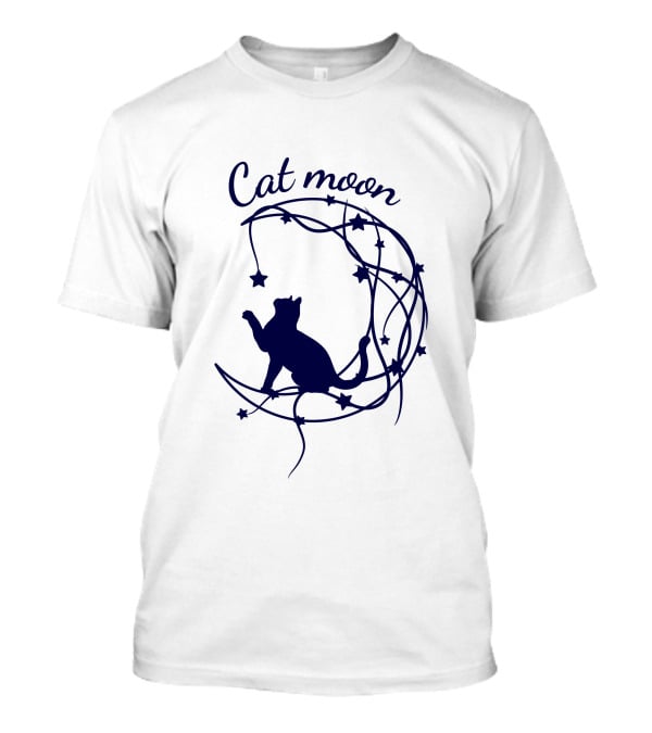Cat Moon Silhouette With Stars And Vines T-Shirt