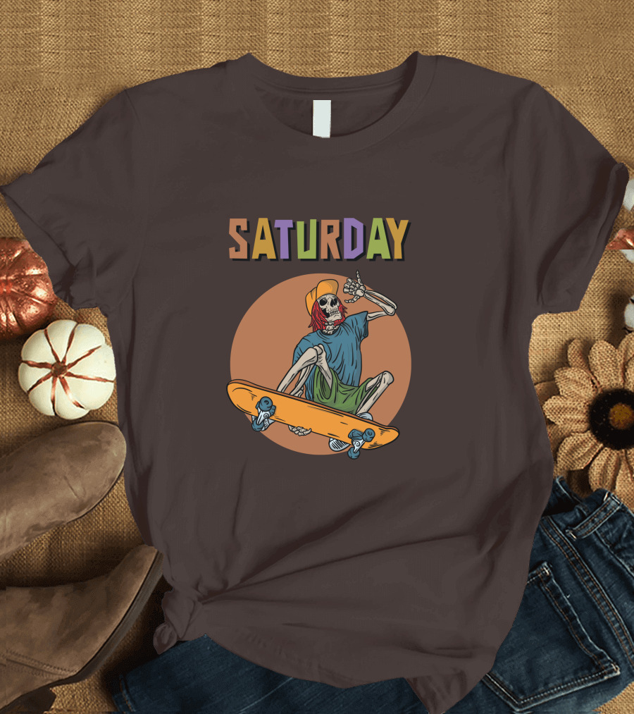 SATURDAY Skeleton Skateboarder Vibe T-Shirt