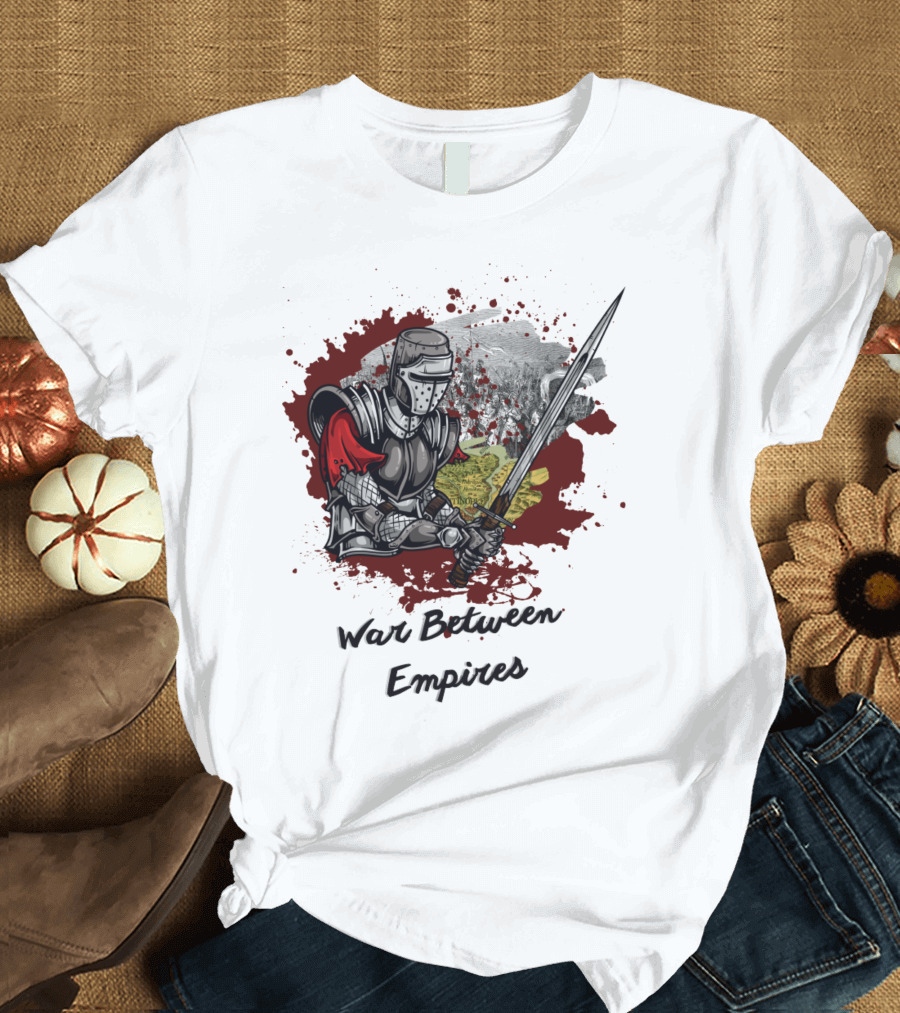 War Between Empires Medieval Knight Sword Battle Map Background T-Shirt