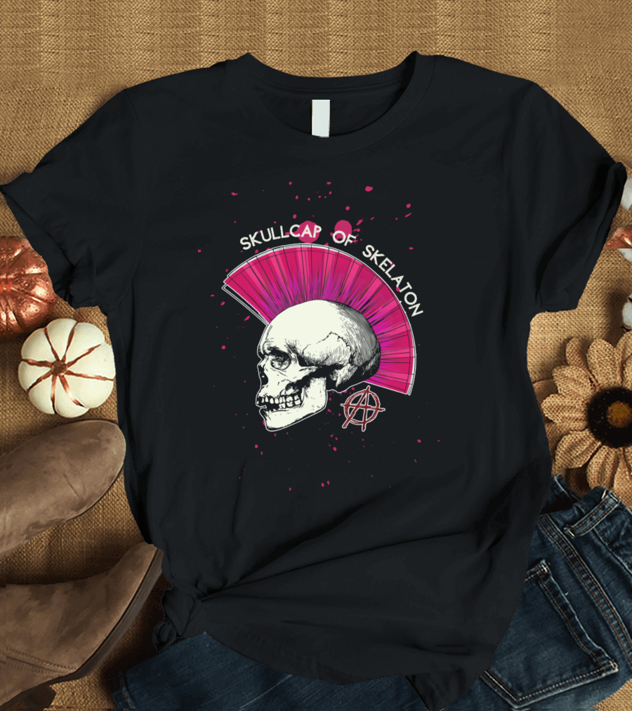 Skullcap of Skeleton Punk Anarchy Mohawk T-Shirt
