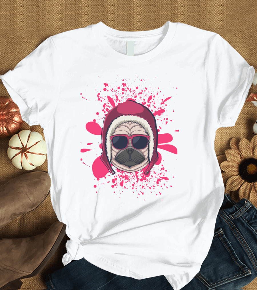 Pink Dog in Hood with Sunglasses T-Shirt