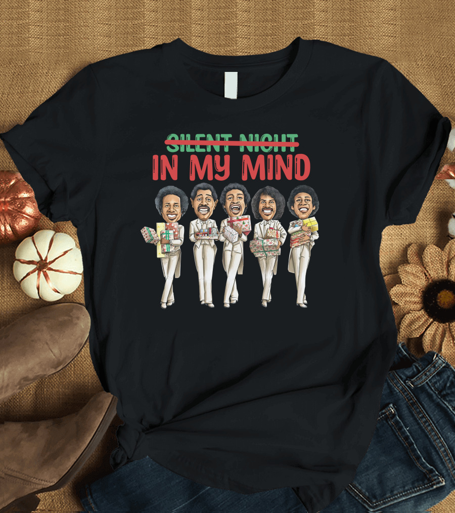 Silent Night Crossed Out In My Mind Christmas Four Singing Figures Holding Gifts T-Shirt