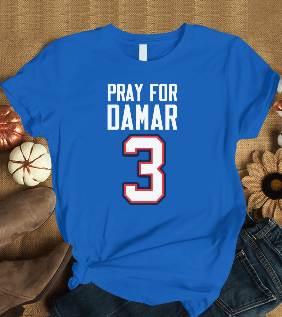 Pray For Damar 3 Football Number Blue Red White T-Shirt