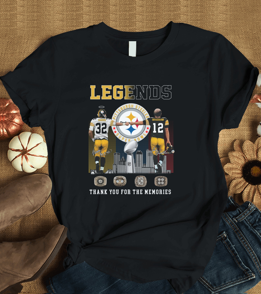 Pittsburgh Steelers Legends Harris Bradshaw Thank You for the Memories Super Bowl Rings T-Shirt