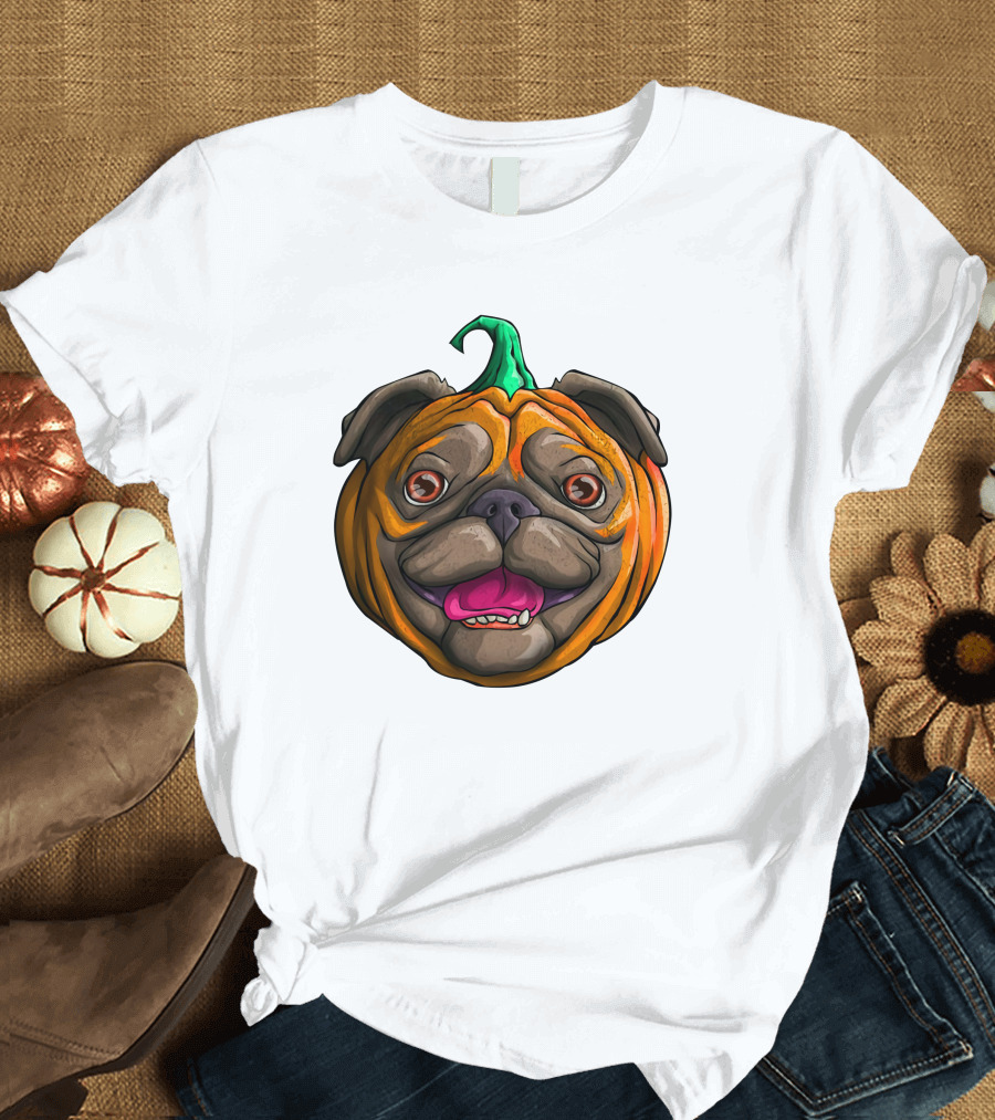 Pugkin Halloween Pug Pumpkin Head T-Shirt