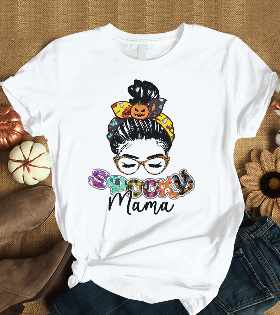 Spooky Mama Halloween Glasses Pumpkin Headband T-Shirt