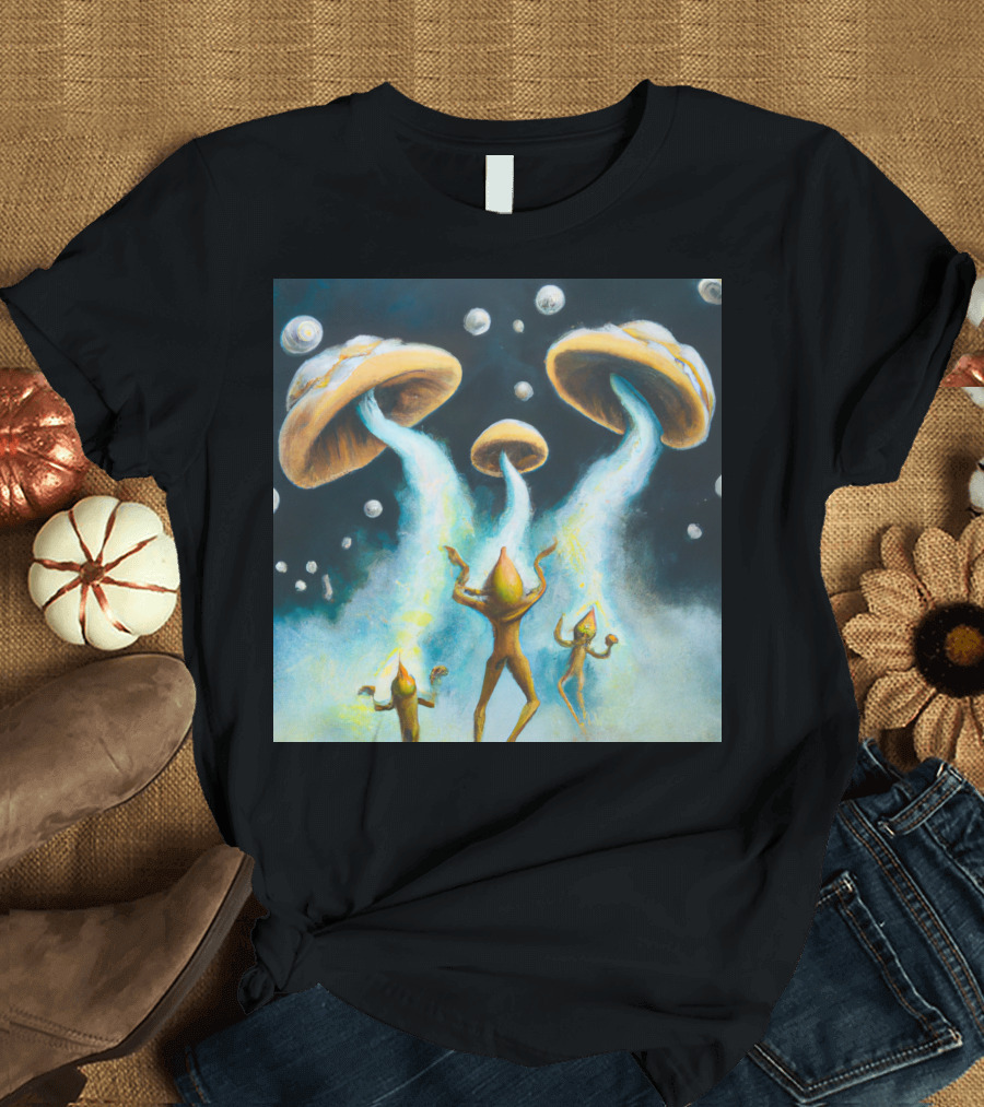Style The Arrival of Leman Alien Cosmic Encounter with Mushroom UFOs T-Shirt