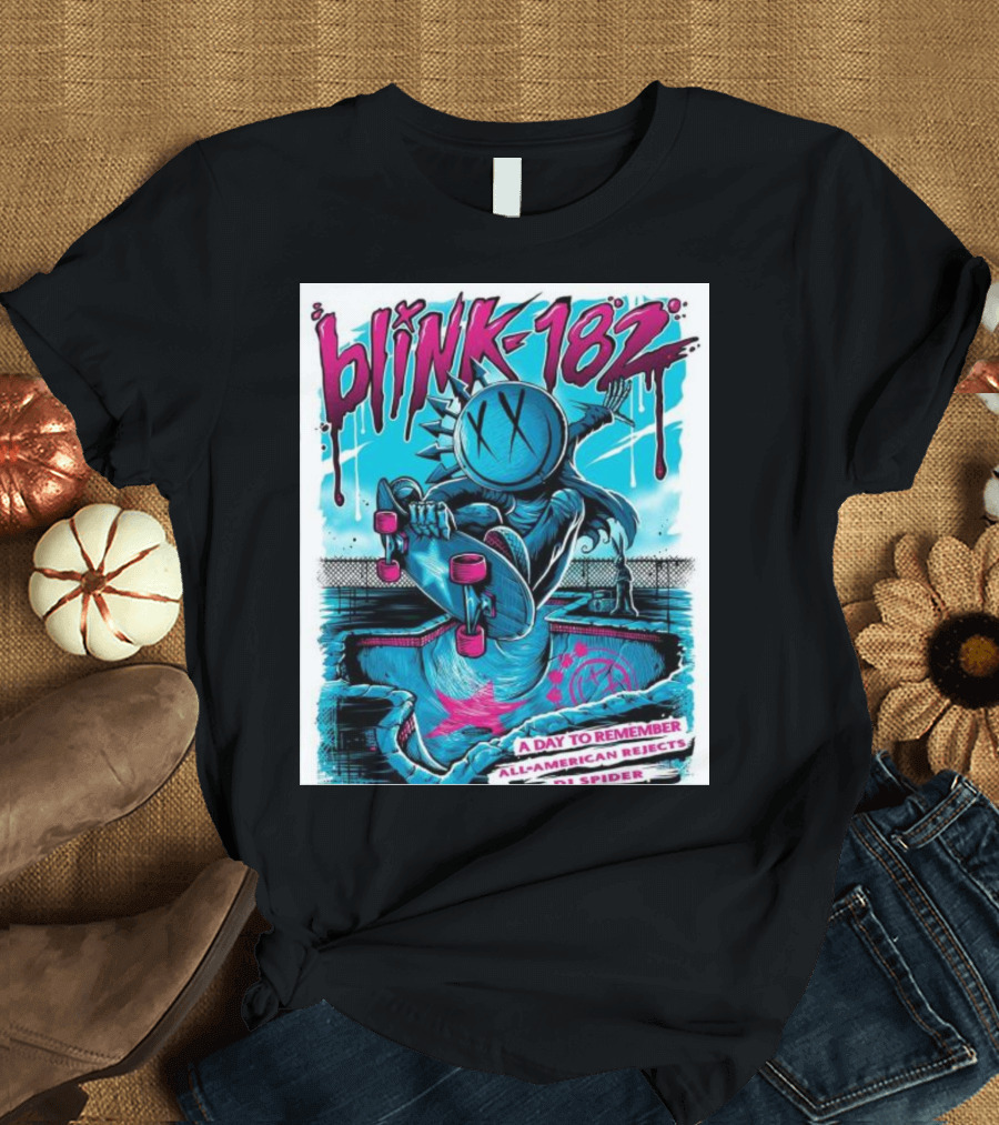 Blink-182 A Day to Remember All-American Rejects DJ Spider Skateboard Alien T-Shirt
