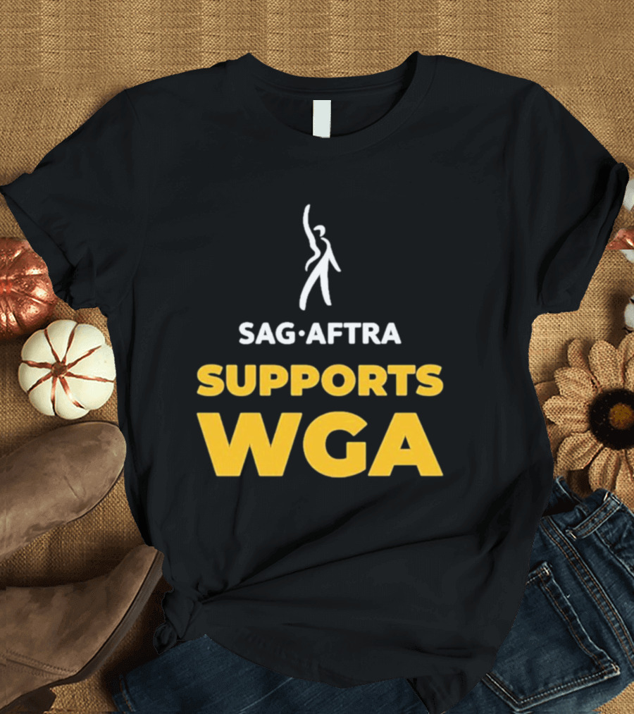 SAG-AFTRA Supports WGA Bold Logo with Iconic Figure T-Shirt