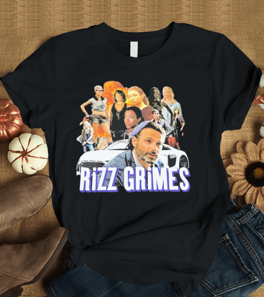 Rizz Grimes Walking Dead Car Iconic Character Collage T-Shirt