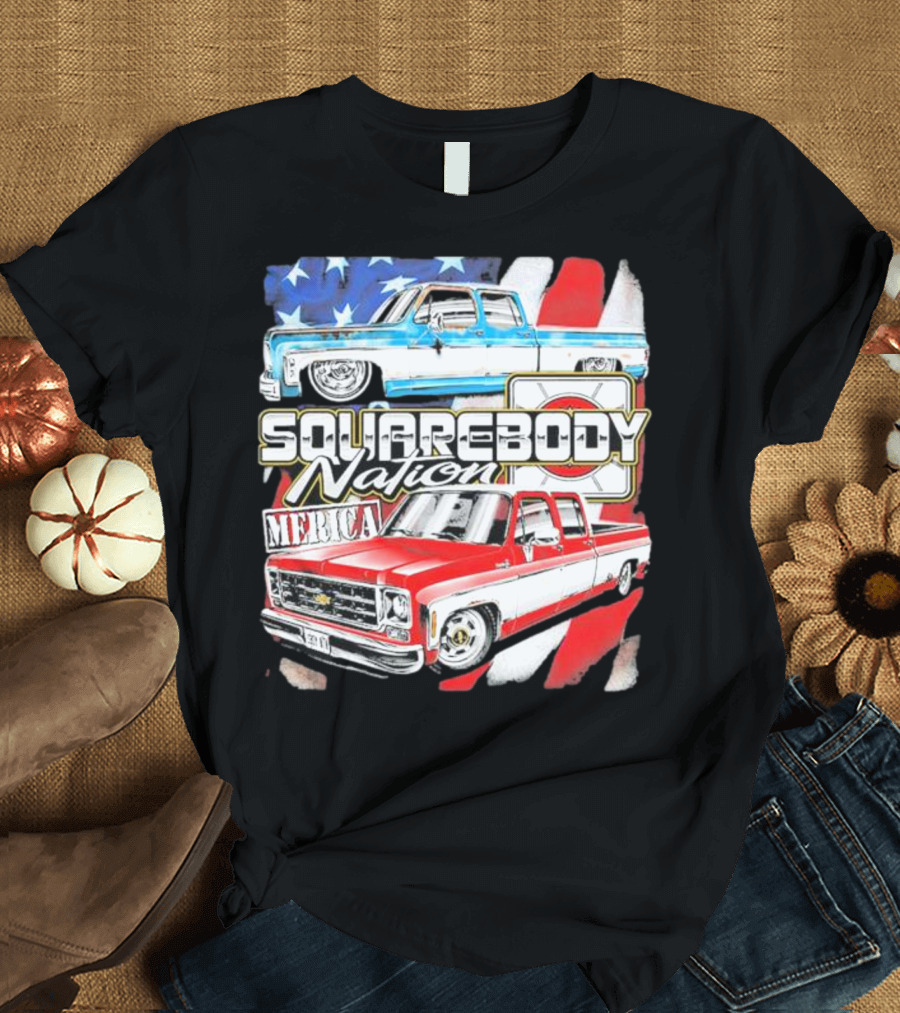 Squarebody Nation Merica American Flag Pickup Trucks T-Shirt