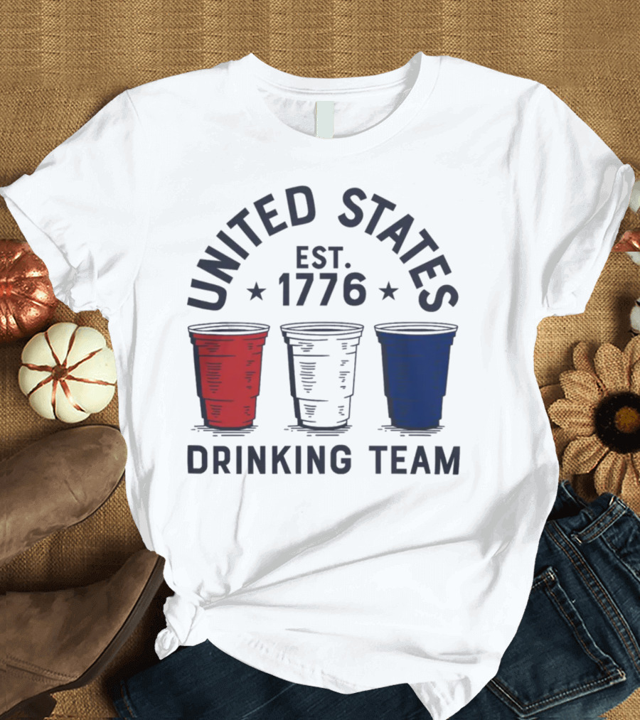 United States Drinking Team Est 1776 Red White Blue Cups T-Shirt