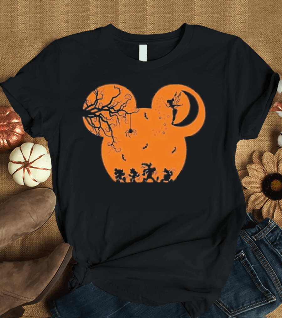 Disney Halloween Not So Scary Party Mickey Silhouette with Tinkerbell and Characters T-Shirt