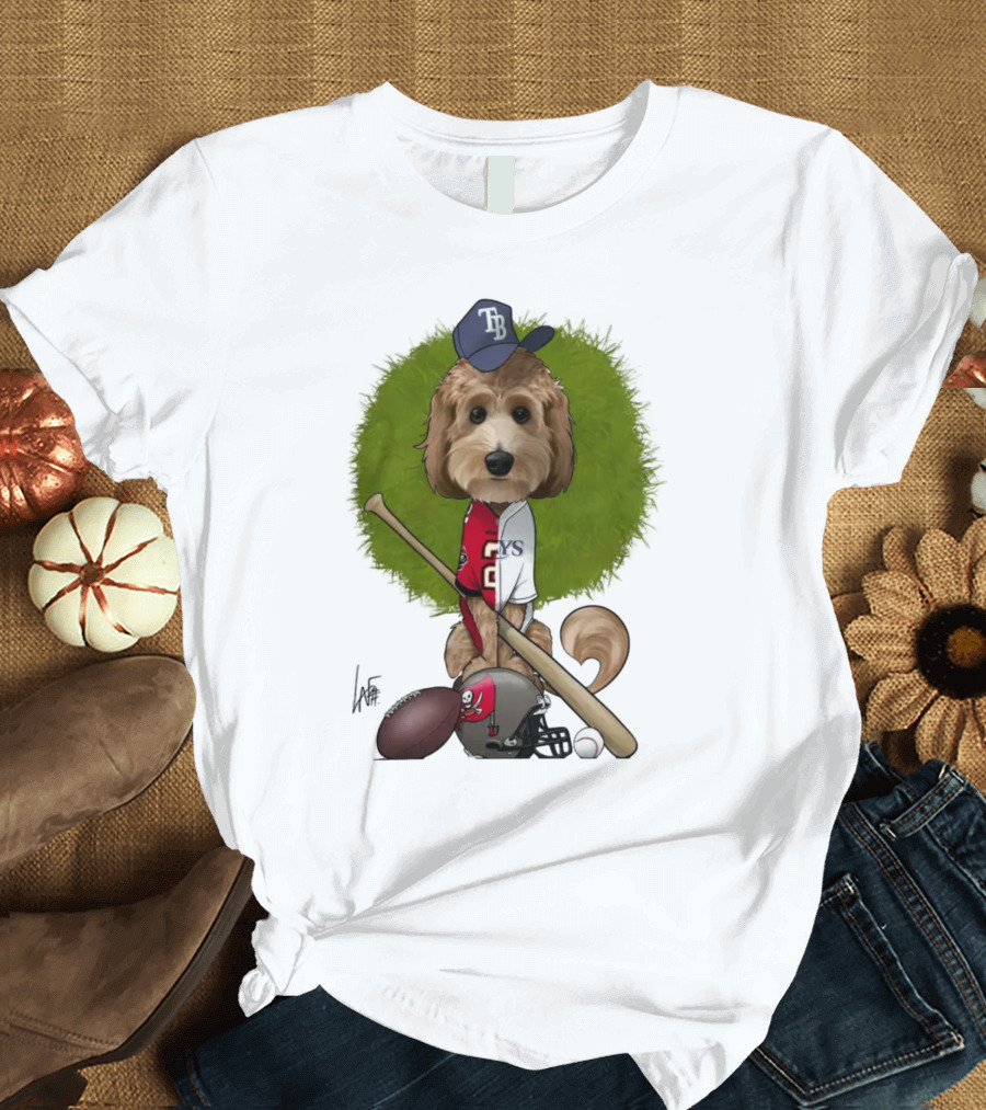 6217 Mcglumphy Tampa Bay Rays Buccaneers Canine Caricature with Sports Equipment T-Shirt