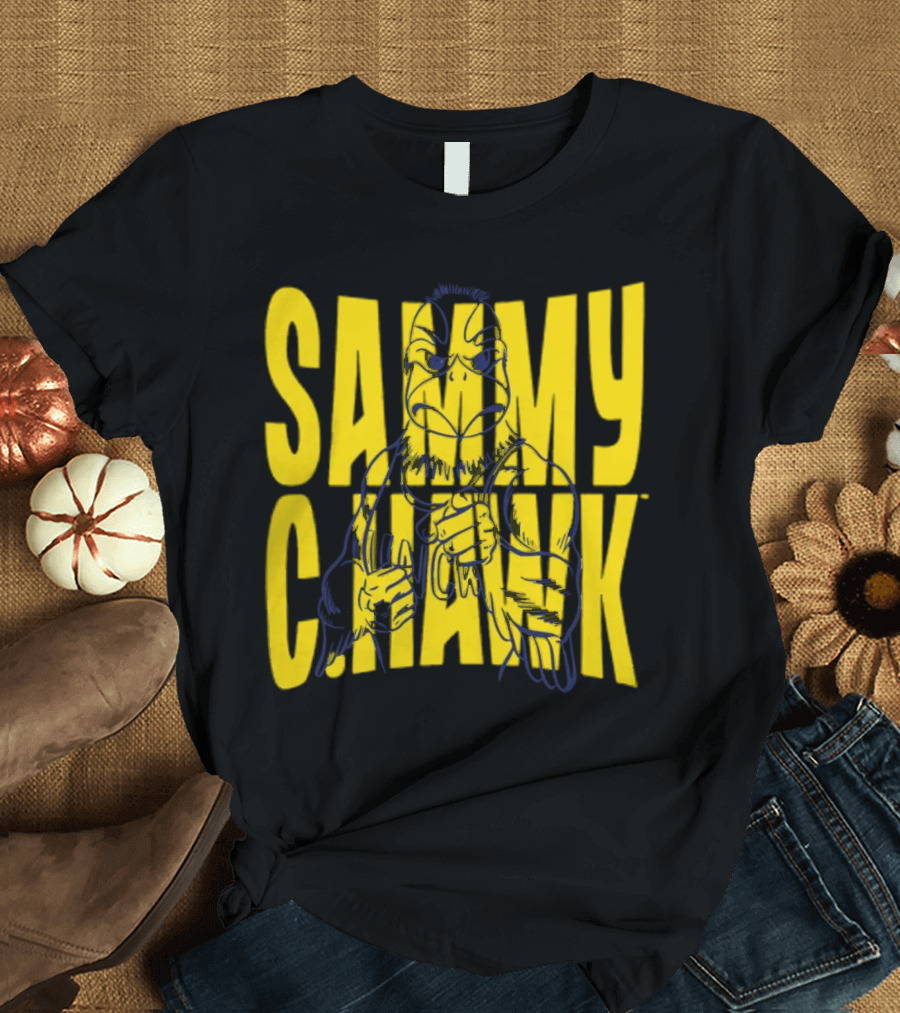 UNC Wilmington Seahawks Sammy C. Hawk Bold Yellow Text with Mascot Outline T-Shirt