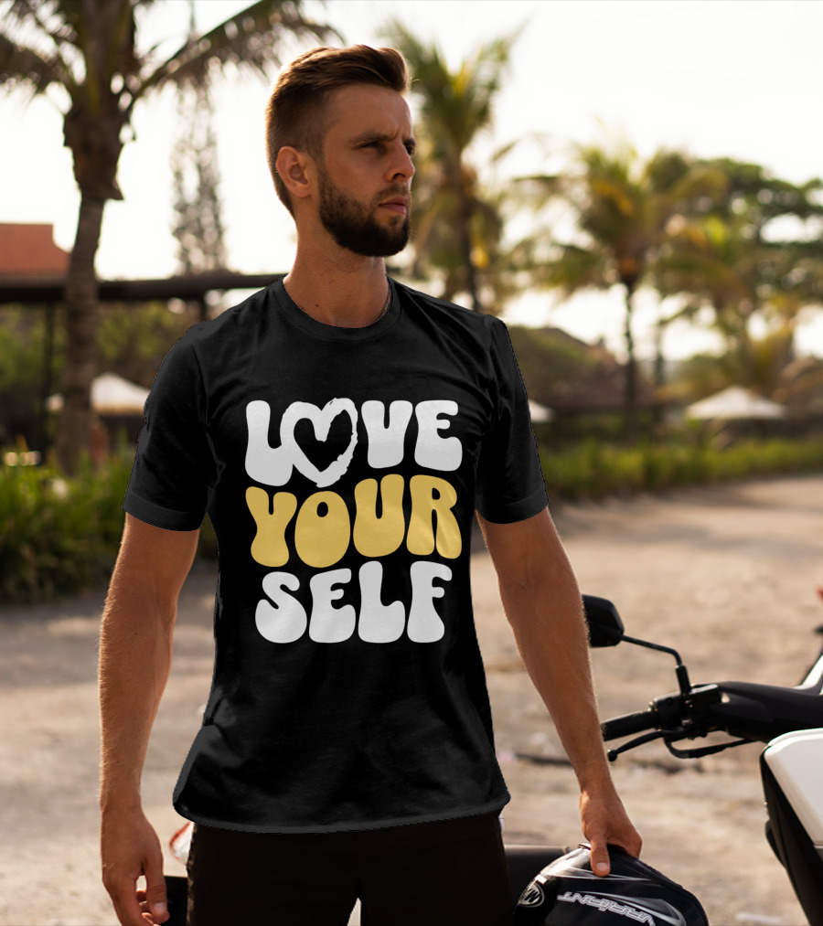 Love Your Self Heart Wavy Typography T-Shirt