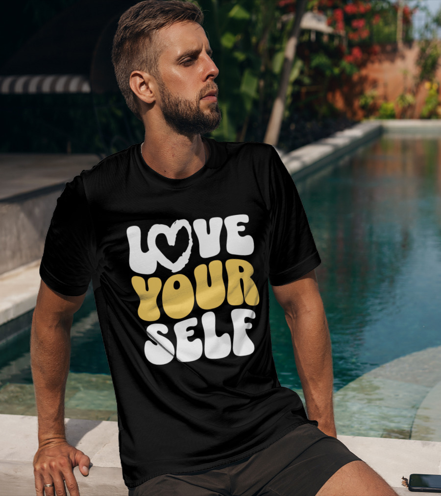 Love Your Self Heart Wavy Typography T-Shirt