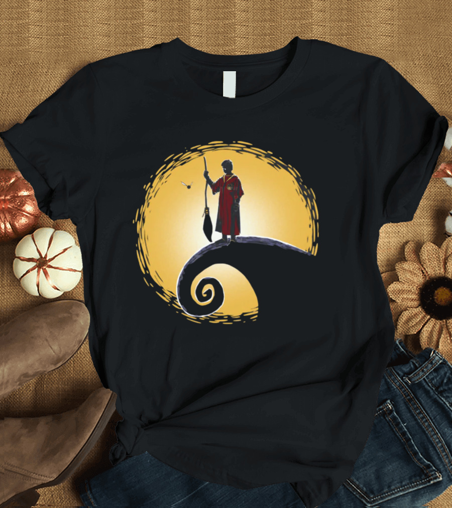 Quidditch Before Christmas Wizards Moon Scene T-Shirt