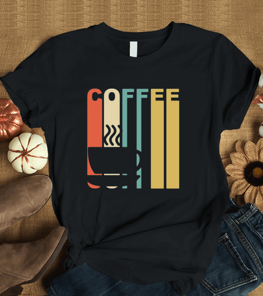Vintage Coffee Cup Retro Stripes COFFEE Text T-Shirt