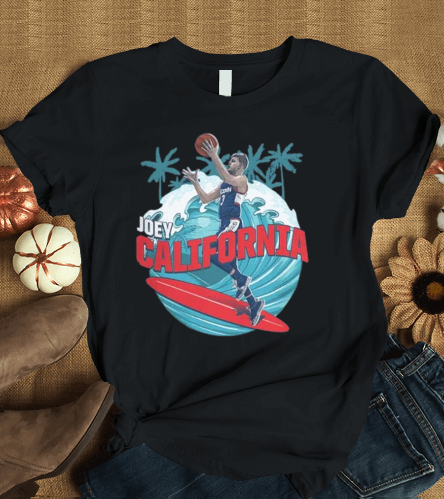Joey California Basketball Surfing UConn Wave Palms T-Shirt