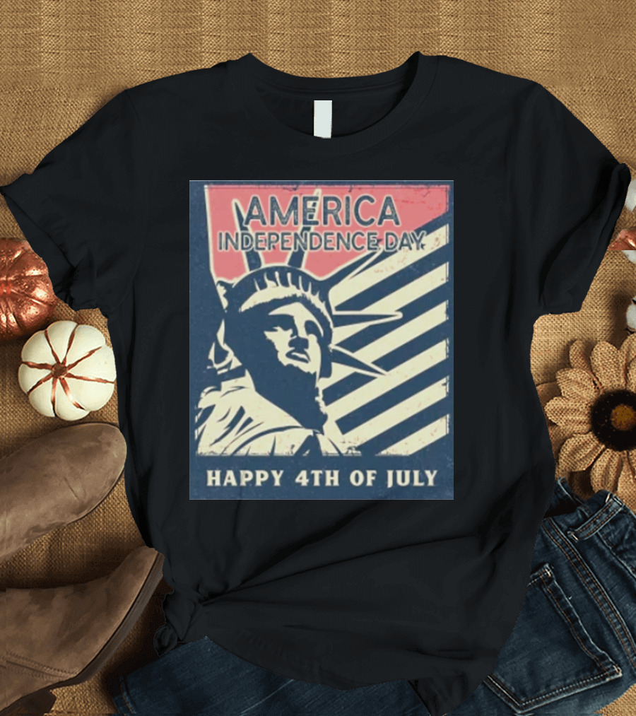 America Independence Day Happy 4th of July Statue of Liberty Retro T-Shirt
