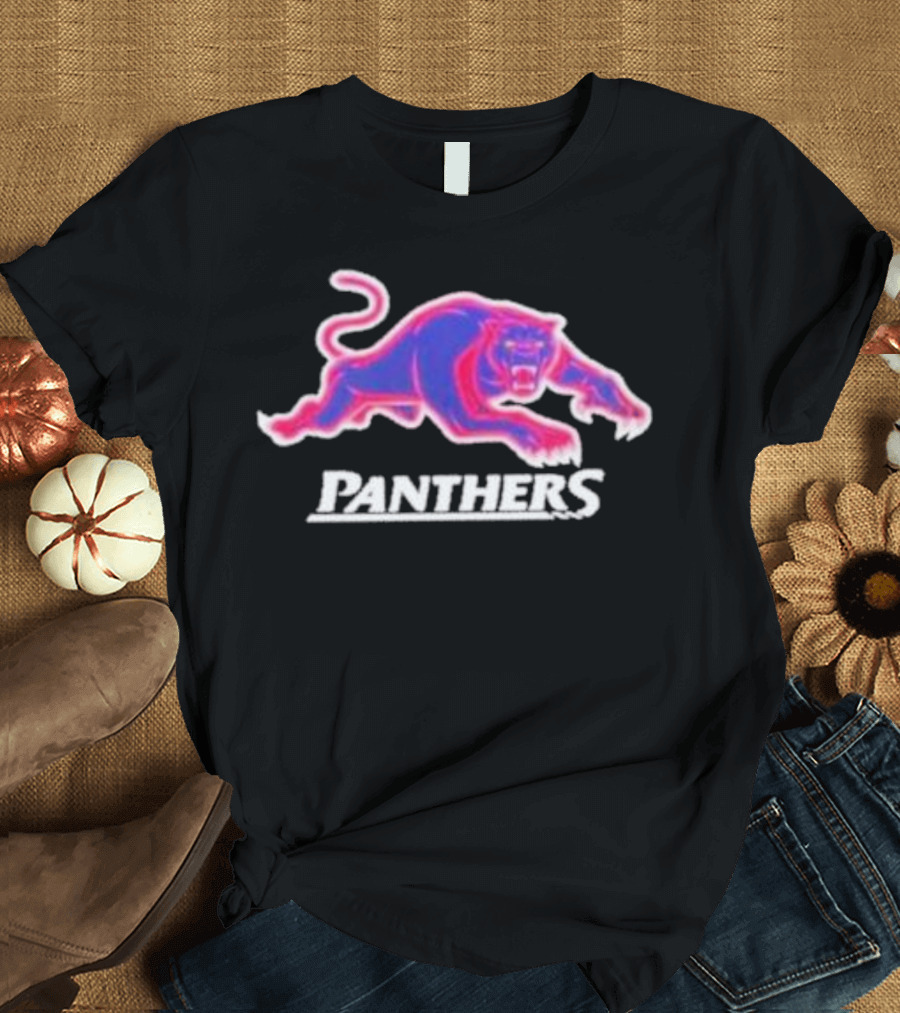 Penrith Panthers Retro Style Neon Pink Blue Panther T-Shirt