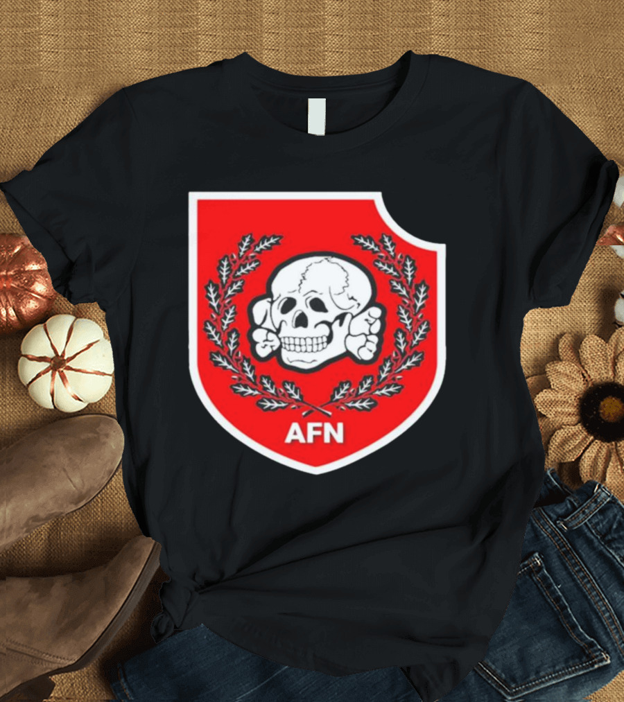 Amuse AFN Aryan Freedom Network Skull Emblem Badge T-Shirt
