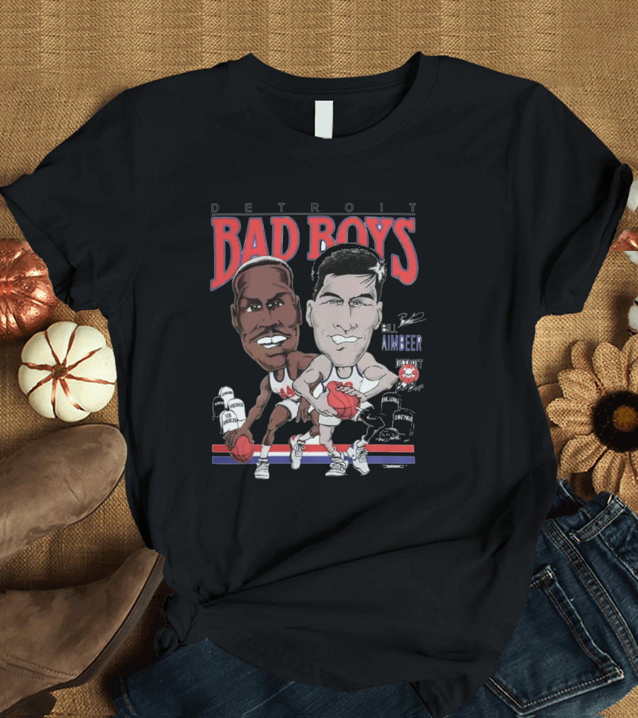 Detroit Bad Boys Rick Mahorn Bill Laimbeer Basketball Caricature T-Shirt