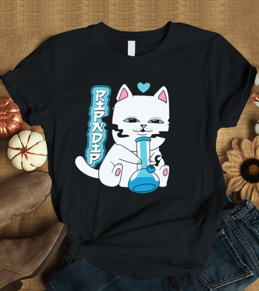 Ripndip Clothing Cat with Bong and Heart Motif T-Shirt