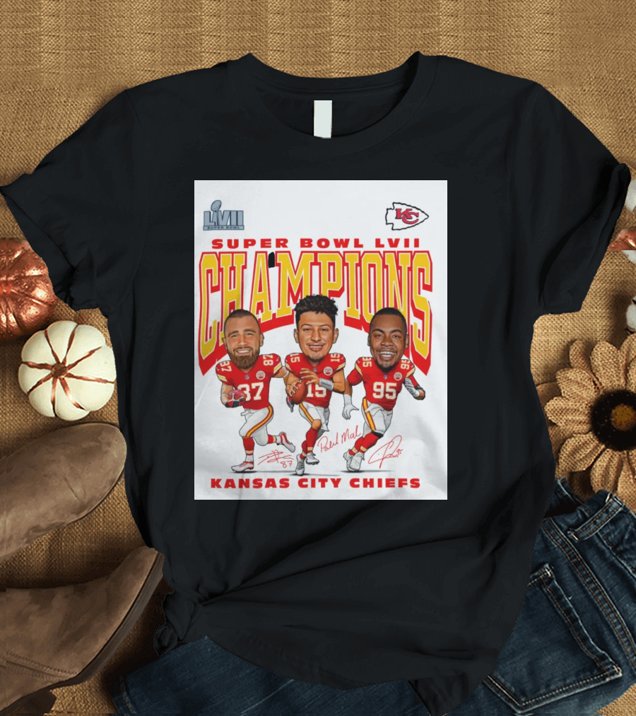 Super Bowl LVII Champions Kansas City Chiefs Caricature CHAMPIONS T-Shirt