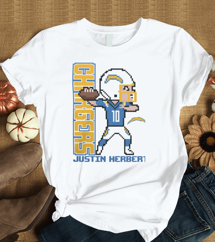 Justin Herbert Los Angeles Chargers Pixel Player 10 T-Shirt