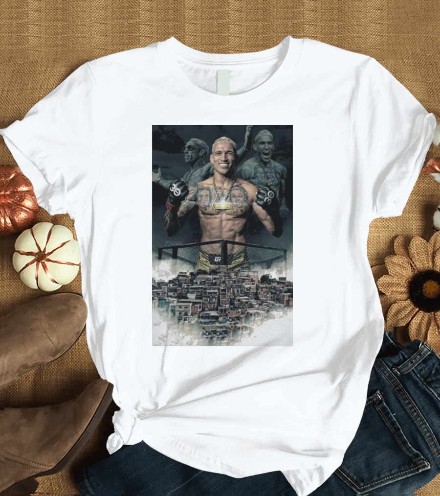 Charles Oliveira UFC Champion in Favela Background T-Shirt