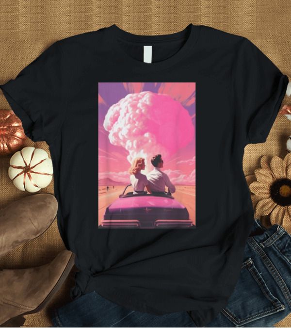 T-Shirt: Barbenheimer Retro Car Atomic Pink Cloud Journey T-Shirt Barbenheimer Retro Car Atomic Pink Cloud Journey T-Shirt