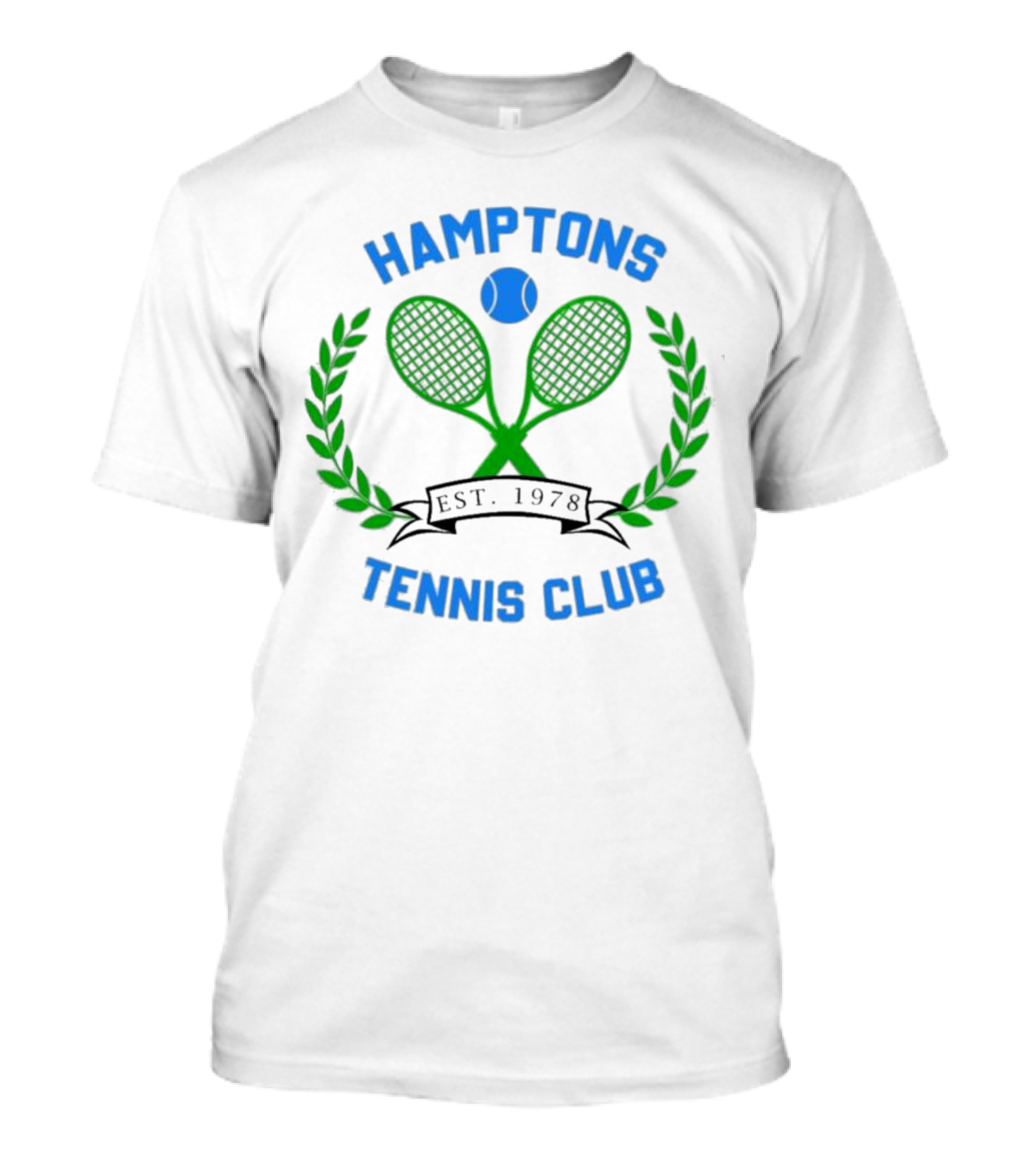 Hamptons Tennis Club Est. 1978 Green Rackets Blue Ball Laurel Wreath T-Shirt