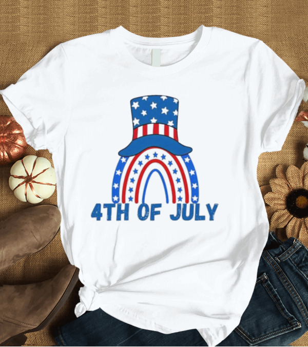 T-Shirt: 4th Of July Patriotic Stars and Stripes Rainbow Hat T-Shirt 4th Of July Patriotic Stars and Stripes Rainbow Hat T-Shirt