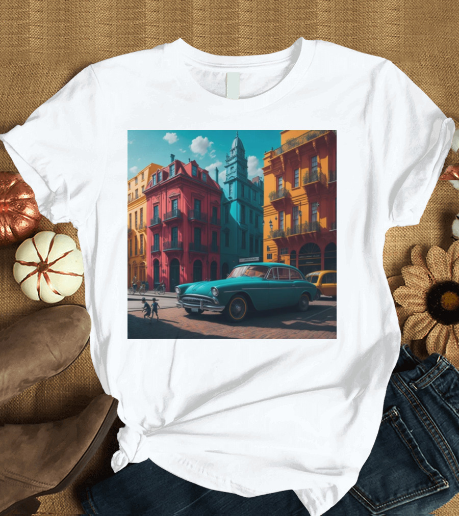 City Love Vintage Car Vibrant Architecture T-Shirt