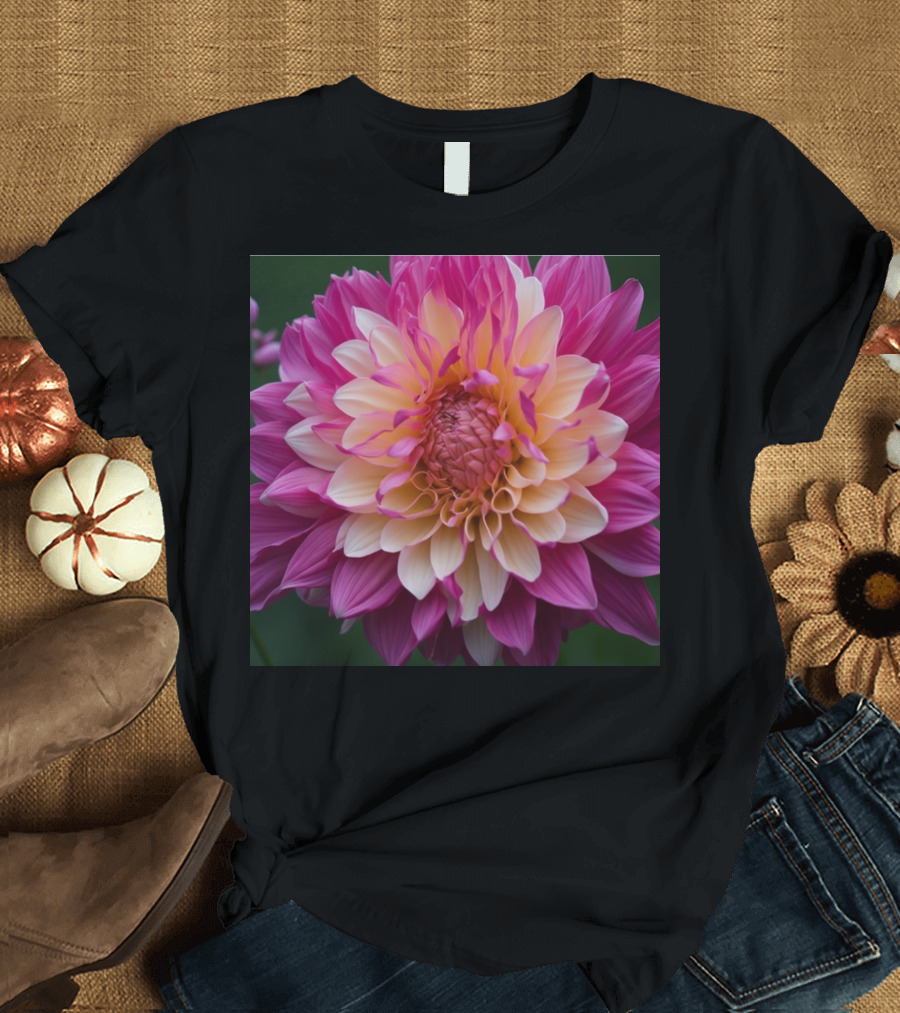 Dahlia Flora Pink Cream Flower T-Shirt
