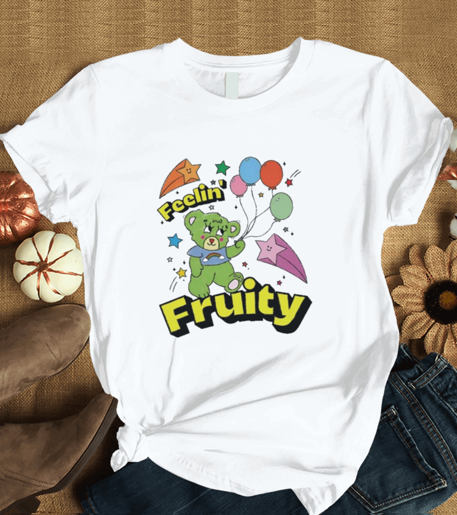Smile Cult Store Feelin’ Fruity Bear With Balloons and Stars T-Shirt