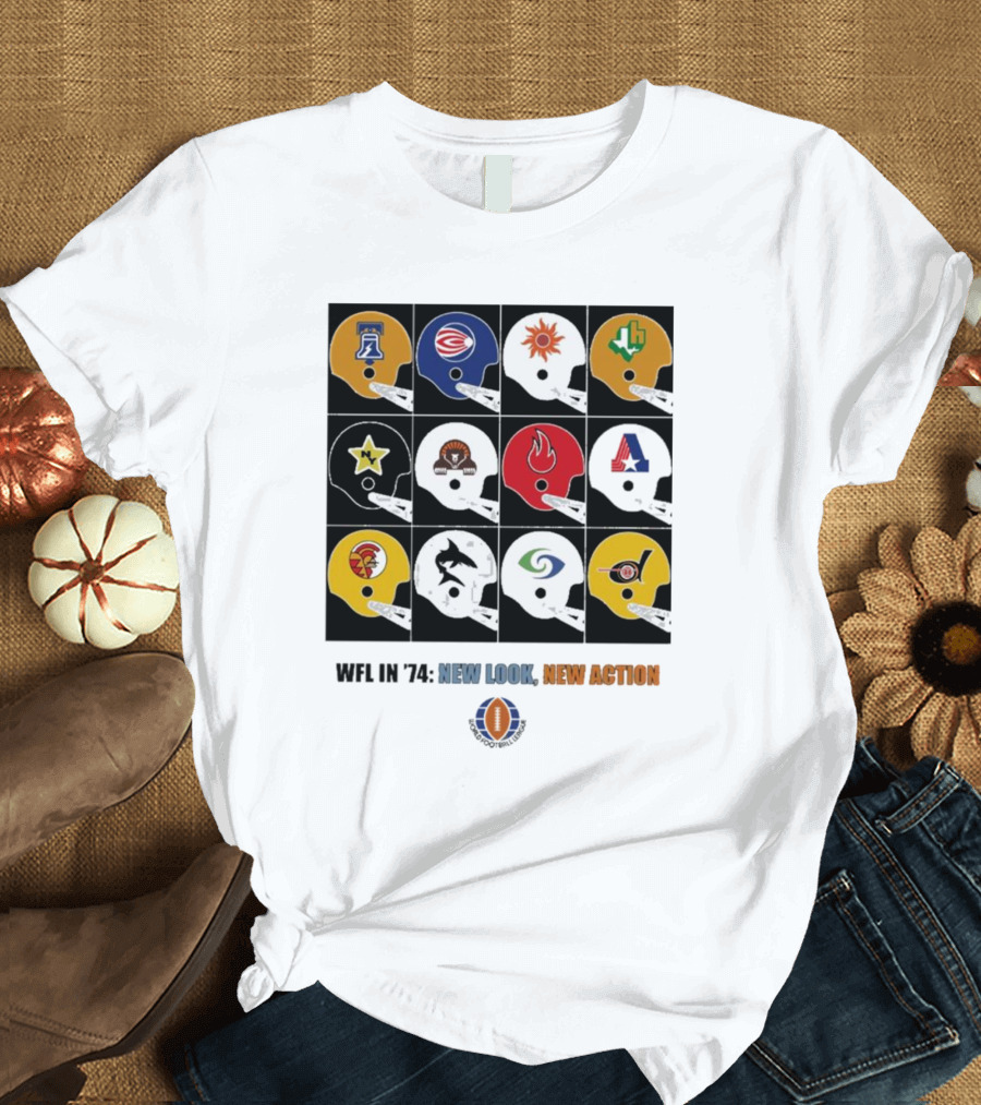 WFL in 1974 New Look New Action World Football League Helmets Collection T-Shirt