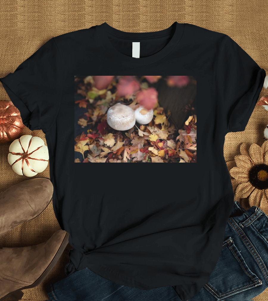 Autumn's Reward Mushrooms Amidst Fall Leaves T-Shirt