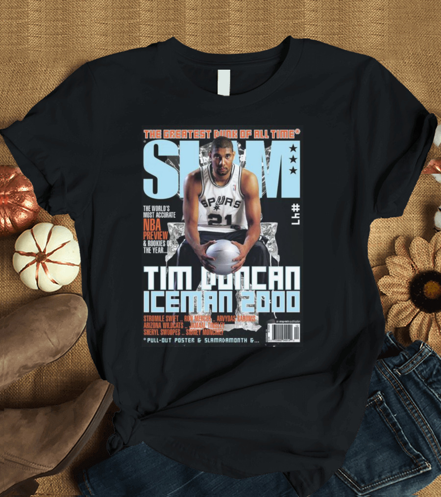 Slam Tim Duncan Iceman 2000 Spurs NBA Preview Rookie Stromile Swift Ron Mercer Arvydas Sabonis T-Shirt
